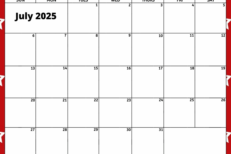 Activity Calendar For July 2025