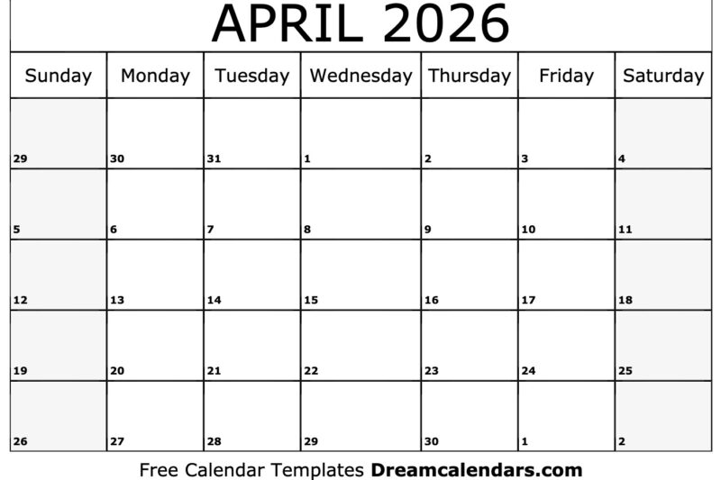 Free Printable Calendar 2026 April May