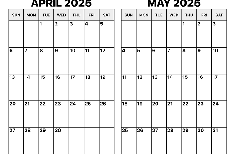 April May 2025 Calendar