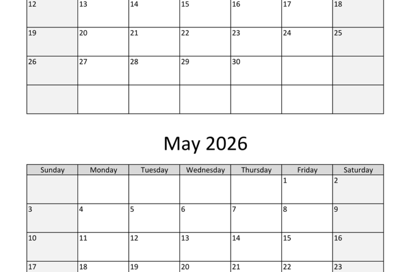 Printable April And May Calendar 2026