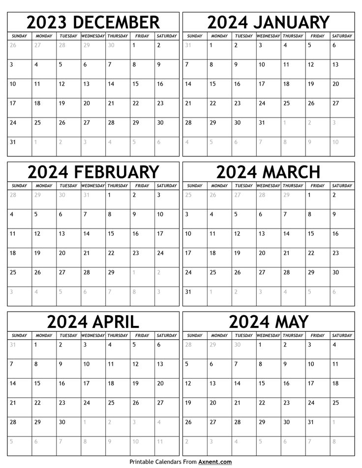 December 2025 To May 2026 Calendar Template Six Months