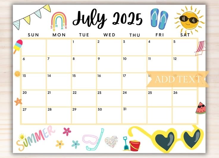 July Calendar 2025 Summer