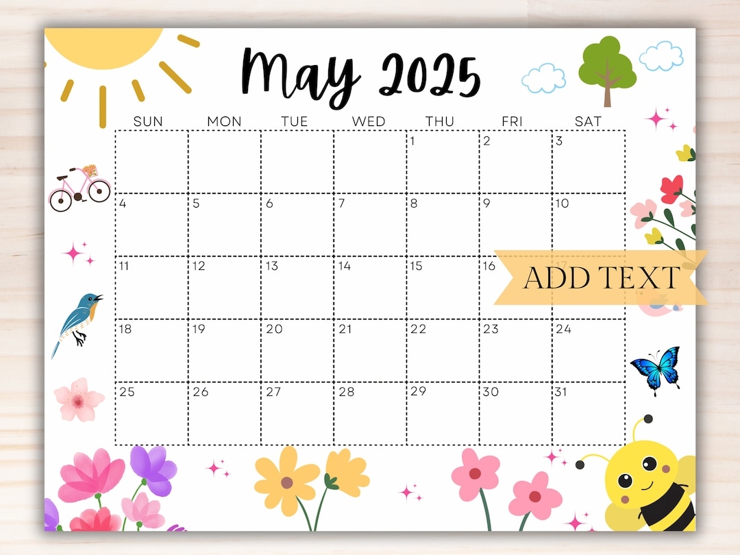EDITABLE May 2025 Calendar Printable Wall Calendar 2025 Cute Calendar For May Monthly Classroom Calendar Cute Family Calendar Fillable Etsy