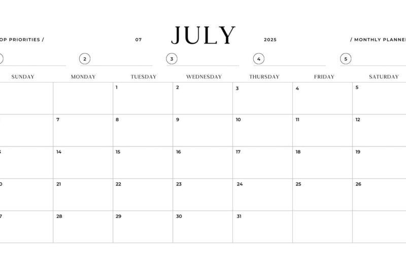 July 2025 Calendar Planner