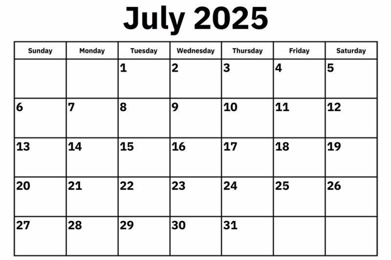 Open My Calendar For July 2025