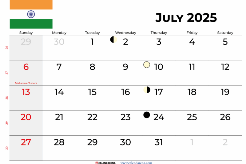 July 2025 Calendar India