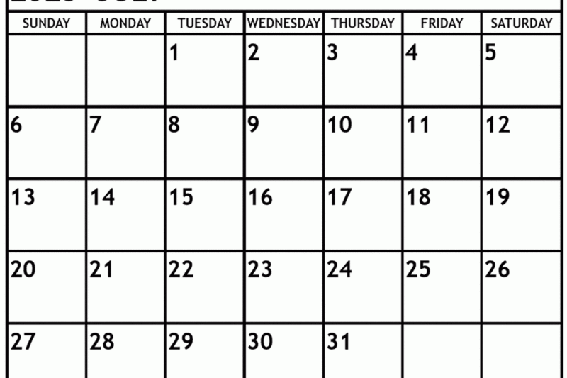July 2025 Calendar Dates