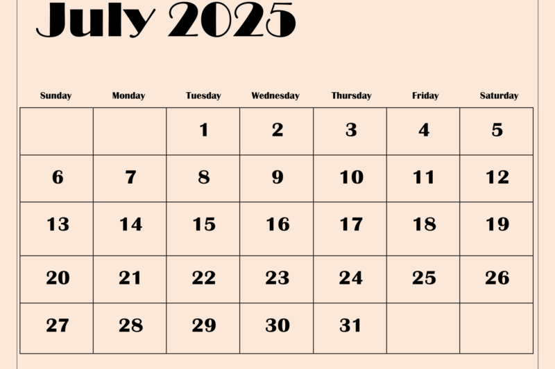 Show Calendar July 2025