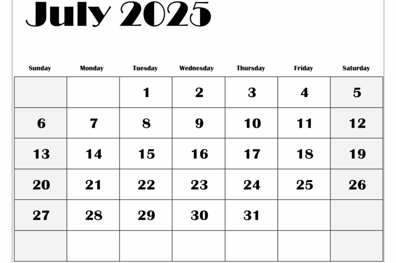 Date Calendar July 2025