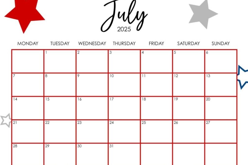 29 July 2025 Calendar Printable
