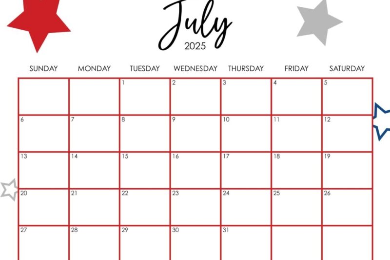 7 July 2025 Calendar Printable