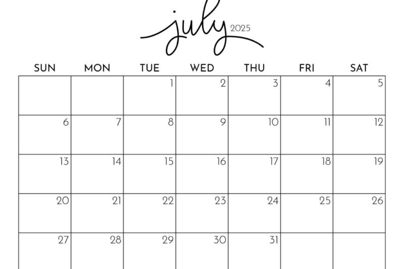 July 2025 Free Calendar