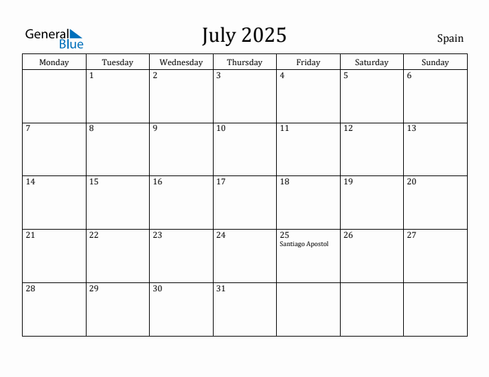 July 2025 Monthly Calendar With Spain Holidays