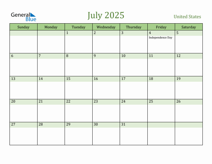 July 2025 Monthly Calendar With United States Holidays