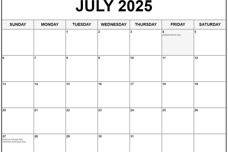 July 2025 Calendar Events
