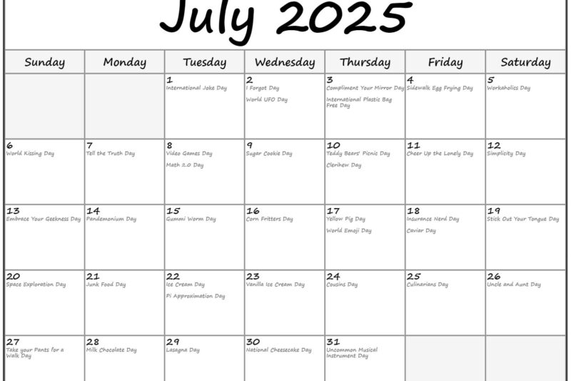 National Calendar July 2025