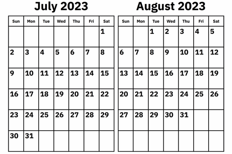 August 2023 July 2025 Calendar