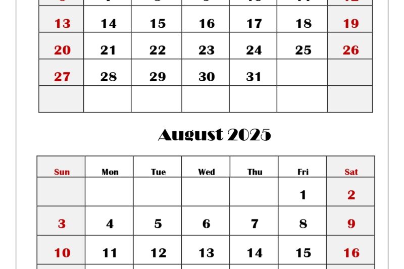 July And August 2025 Calendar 2