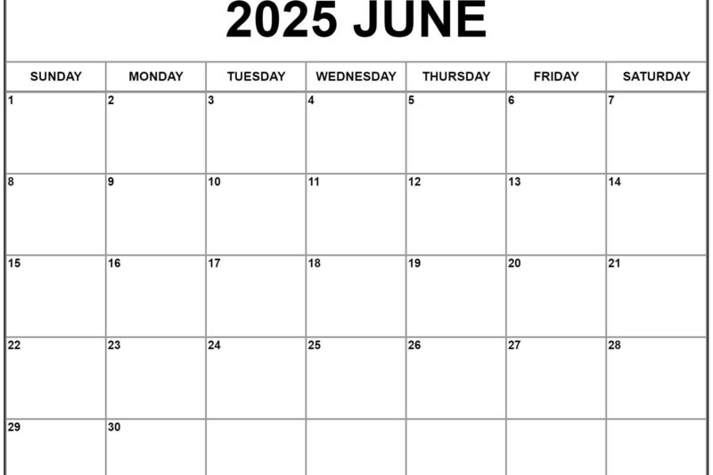 Free Printable 2025 June Calendar