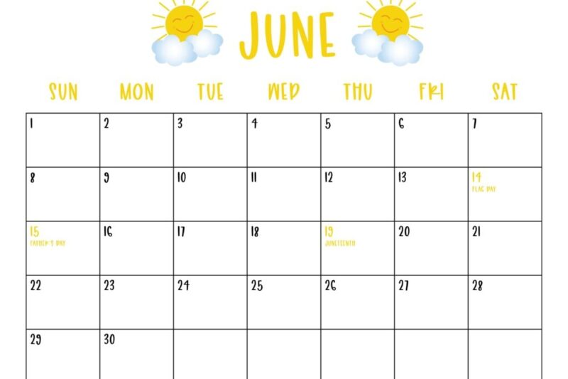 Free Printable 2025 Calendar With Holidays June