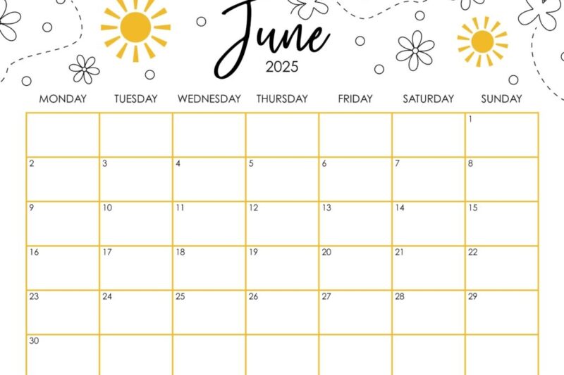 Free Printable 2025 Calendar June