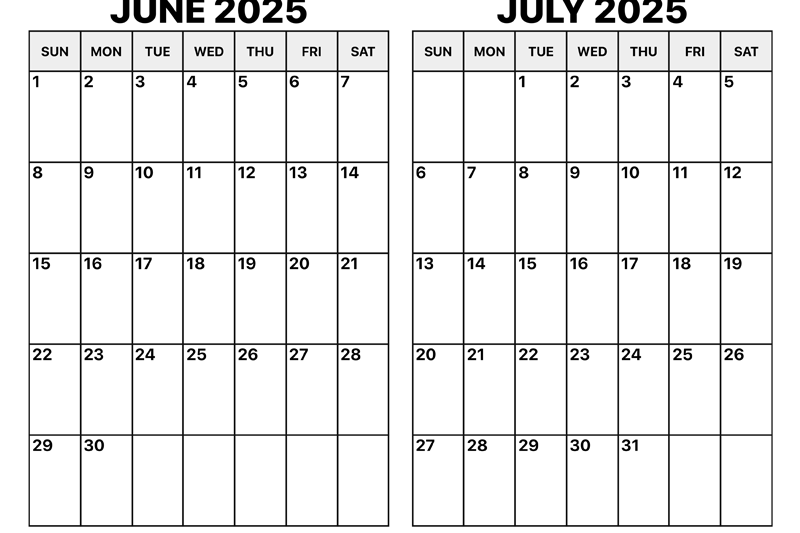Printable Calendar June And July 2025