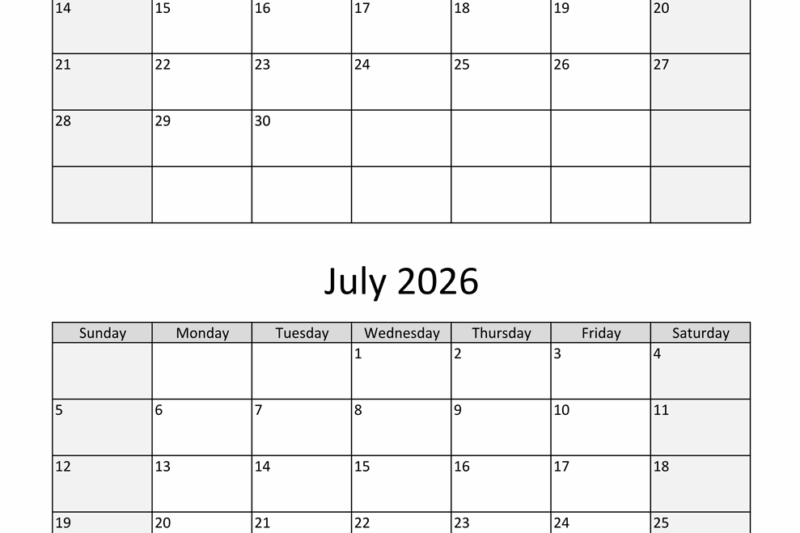 April May June July Calendar 2026