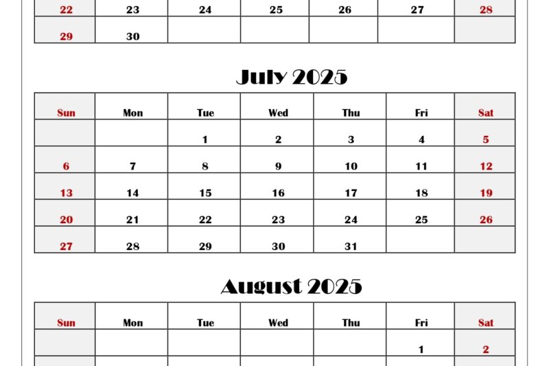 Calendar Before July And August 2025