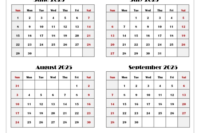 Printable Calendar September 2025 June 2026