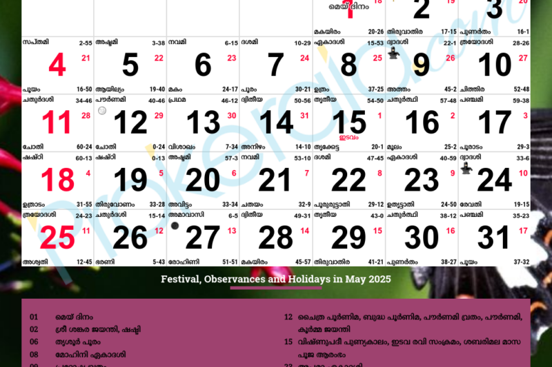 2025 May Malayalam Calendar