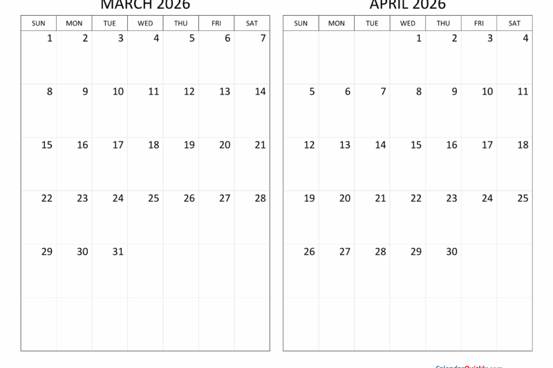 March April May June July 2026 Calendar