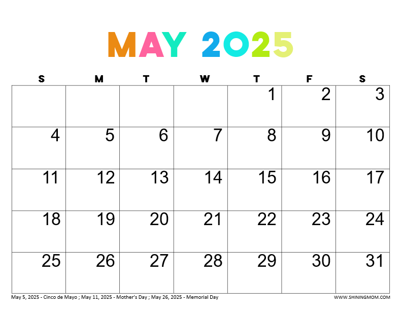 May 2025 Calendar 50 Awesome Free Printables