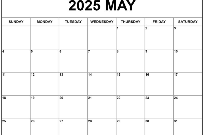 Free Printable Blank Calendar 2025 May