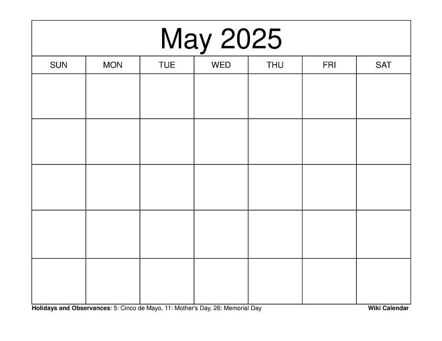 May 2025 Calendar Printable Templates More