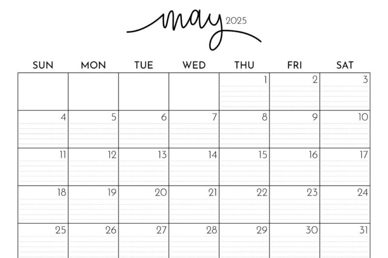 Free Printable 2025 May Calendar