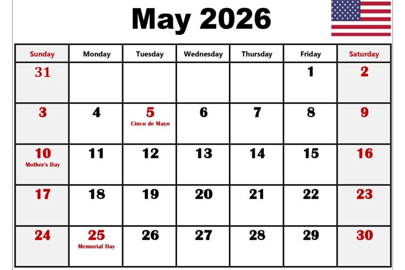 May 2026 Calendar Printable
