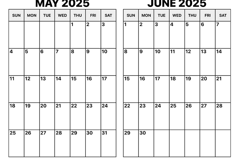 May June July Calendar 2025
