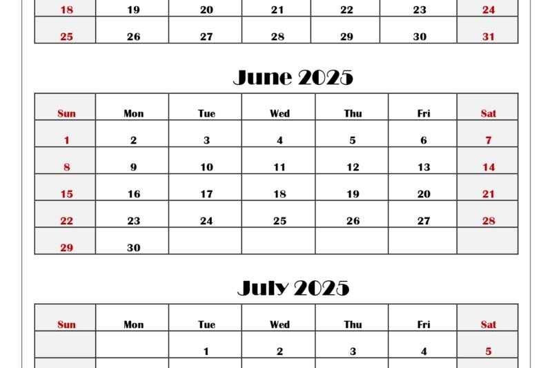 May June July 2025 Calendar