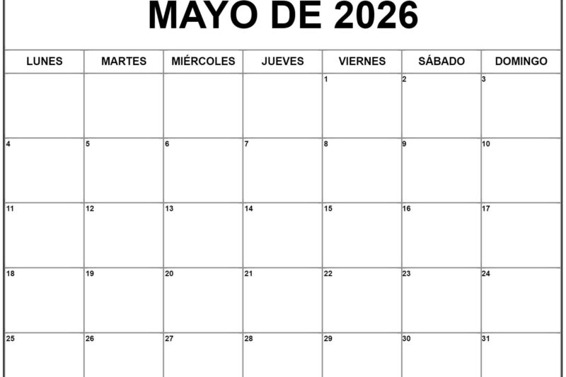 Calendario Mayo 2026