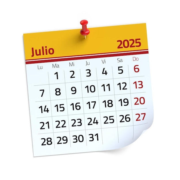 Premium Photo July Calendar 2025 In Spanish Language Isolated On White Background 3D Illustration