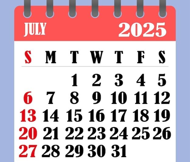 July 2025 Calendar Clipart