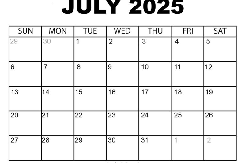 July 2025 Calendar Of Events