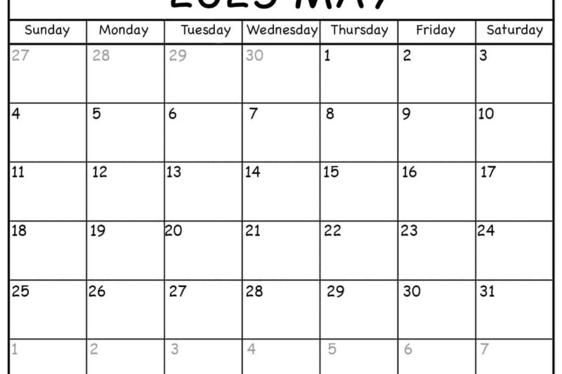 Printable May Calendar 2025