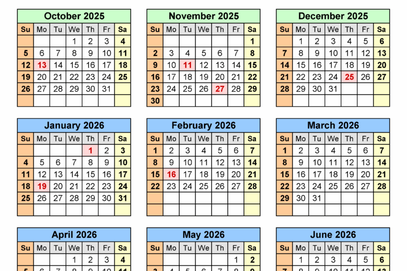 August 2025 June 2026 Calendar Printable
